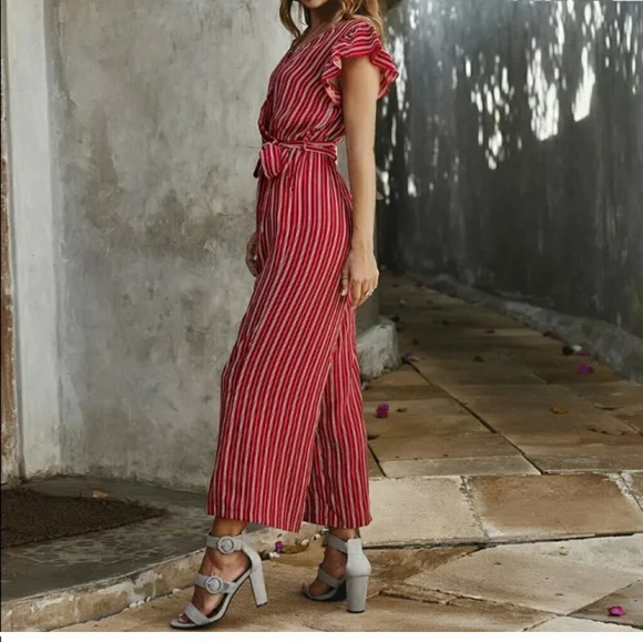 Wrap front Ruffle Sleeve jumpsuit - Picture 2 of 9